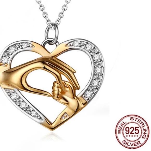 Jewelry - Sterling Silver Hand in Hand Heart Love Necklaces